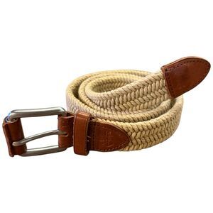 Polo Ralph Lauren Tan Woven Belt Leather Accents Size 32/80 RL Anchor Logo